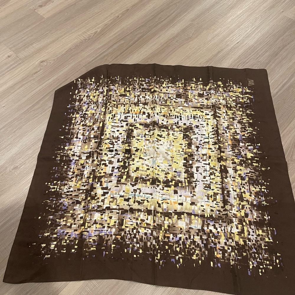 Worth Brown Scarf with Gold and Cream Accents silk 100%